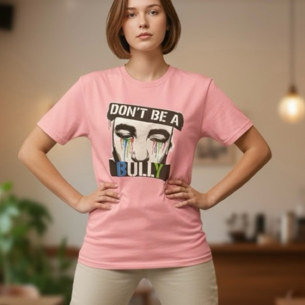 Anvil Pink “Don’t Be a Bully” Graphic T-Shirt Women’s XL pink antibully peace
